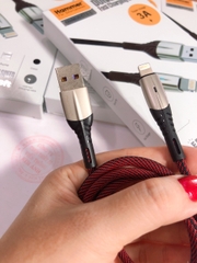 IP- Dây sạc nhanh 3A Hiệu Hammer ( H-C12-I ), Chân Linghtning  Có đèn báo, Hàng Chính Hãng bảo hành 12 tháng
