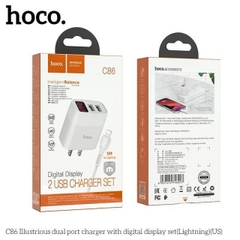 TypeC - Bộ Sạc Nhanh Hoco C86 - 2,4A cổng TypeC , có đèn Led hiển thị Ampe, Sạc cùng lúc 2 thiết bị, Hàng chính hãng