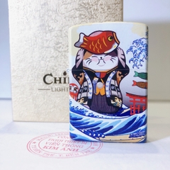 Hộp quẹt, bật lửa Chief đồng nguyên chất chủ đề Mèo May Mắn, hàng loại 1 cao cấp vỏ bằng đồng