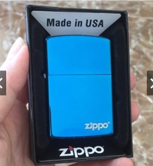 Bật lửa Zippo sapphire loại trơn bóng in Logo, Vỏ đồng có tem đỏ