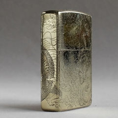 Hột quẹt, bật lửa Zippo MỸ Brass mã 204B khắc ăn mòn đổ sơn 5 mặ Long tranh Hổ đấu, Hàng chính hãng