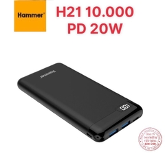 Sạc dự phòng Hammer (H21) 10.000 mAh, Sạc nhanh QC 3.0, PD 20w, màn hình LCD hiển thị pin - Hàng chính hãng