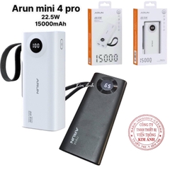 Pin sạc dự phòng Arun Mini 4 Pro 15000 mAh, sạc nhanh 22.5W nhỏ Gọn, có màn hình LCD hiển thị pin