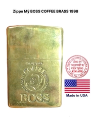 Hộp quẹt Zippo Mỹ BOSS COFFEE Brass đồng, XIV la mã sản xuất 1998, Hàng chính hãng