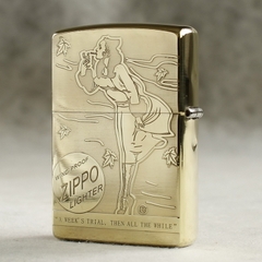 Hột quẹt Zippo MỸ Brass mã 204B khắc ăn mòn đổ sơn 5 mặt chủ đề Cô gái gió, Hàng chính hãng