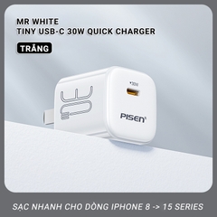 Củ sạc Gallium Nitride 30W-  PISEN QUICK Mr White Tiny USB-C (TS-C175) , check QR kiểm tra chính hãng, bảo hành 24 tháng