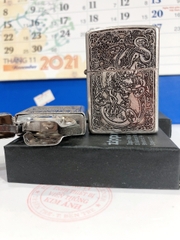 Bật lửa Zippo Amorr vỏ dầy mẫu Tỳ Hưu ( Kỳ Lân)  Bạc Giả Cổ, Khắc Chìm 5 Mặt, Vỏ đồng có Tem đỏ