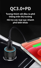 Củ sạc xe hơi Li-Top QC22 công suất 100W sạc siêu nhanh phù hợp các loại ô tô, hàng chính hãng