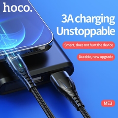 Dây sạc nhanh 3A báo đèn Hoco ME3 chân L cho dùng thử 30 ngày, bảo hành chính hãng 12 tháng