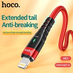 Dây sạc nhanh 3A báo đèn Hoco ME3 chân L cho dùng thử 30 ngày, bảo hành chính hãng 12 tháng
