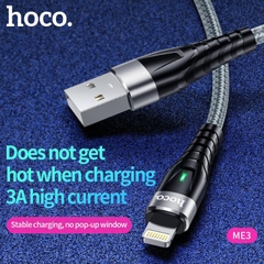 Dây sạc nhanh 3A báo đèn Hoco ME3 chân L cho dùng thử 30 ngày, bảo hành chính hãng 12 tháng