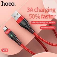 Dây sạc nhanh 3A báo đèn Hoco ME3 chân Micro cho dùng thử 30 ngày, bảo hành chính hãng 12 tháng
