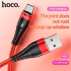 Dây sạc nhanh 3A báo đèn Hoco ME3 chân Type C, cho dùng thử 30 ngày, bảo hành chính hãng 12 tháng