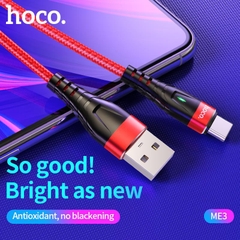 Dây sạc nhanh 3A báo đèn Hoco ME3 chân Type C, cho dùng thử 30 ngày, bảo hành chính hãng 12 tháng