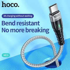 Dây sạc nhanh 3A báo đèn Hoco ME3 chân Type C, cho dùng thử 30 ngày, bảo hành chính hãng 12 tháng