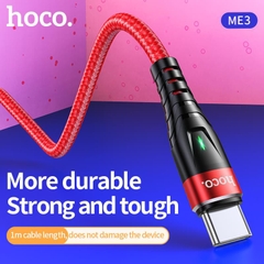 Dây sạc nhanh 3A báo đèn Hoco ME3 chân Type C, cho dùng thử 30 ngày, bảo hành chính hãng 12 tháng