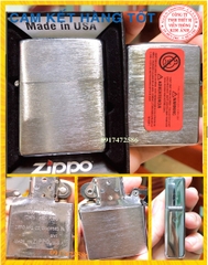 LA MÃ -Bật lửa Zippo Bạc Xước main USA Mọc đáy La mã, Vỏ bằng đồng ruột thép không gỉ, có tem đỏ