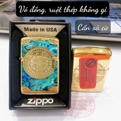 Bật lửa Zippo Brass, Armor vỏ dầy khắc chìm cẩn xà cừ mẫu la bàn, vỏ đồng ruột thép không gỉ