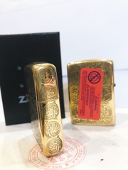 Bật lửa, hộp quẹt Zippo Armor vỏ dầy, khắc ăn mòn mẫu Hoa May Mắn, Hàng loại 1 vỏ bằng đồng có tem đỏ