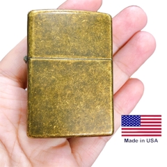 Bật lửa Zippo Mỹ Antique Brass mã 201FB Màu Vàng Giả Cổ, Hàng chính hãng