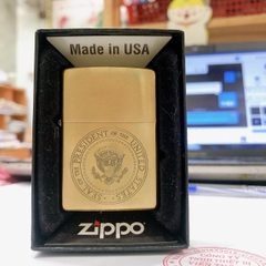 Bật lửa Zippo MỸ Brass, khắc ăn mòn chủ đề Quân Sự SEAL OF THE PRESIDENT STATES, Hàng chính hãng