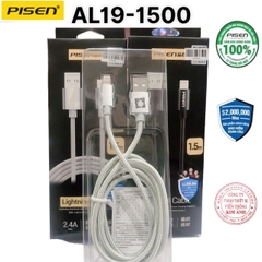 Dây sạc nhanh Pisen Aluminum Alloy 2.4A Braided 1500mm (LH-AL19-1500) USB-A to L, dây dù chống rối, hàng chính hãng