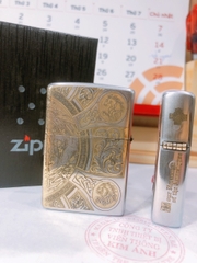 Bật lửa, hộp quẹt Zippo khắc ăn mòn Thần Chết Satin , Vỏ đồng có tem đỏ