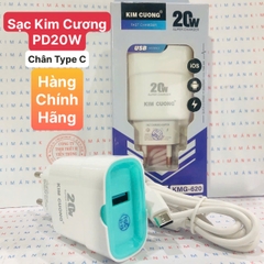 Bộ sạc nhanh Kim Cương KMG 620 công suất 20W chân cắm Type C, Hàng chính hãng có hóa đơn đầu vào