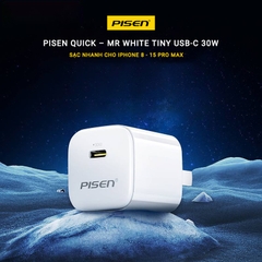 Củ sạc Gallium Nitride 30W-  PISEN QUICK Mr White Tiny USB-C (TS-C175) , check QR kiểm tra chính hãng, bảo hành 24 tháng