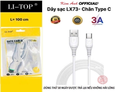 Dây sạc 3A LI-TOP LX33 chân Type C (Túi), dòng điện 3A, Kim Ánh cho dùng thử 30 ngày, bảo hành chính hãng 12 tháng