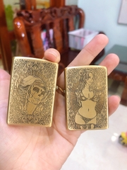 BẬT LỬA ZIPPO MẠ CHROME KHẮC CHÌM 5 MẶT, HÌNH THIẾU NỮ TÓC XOĂN
