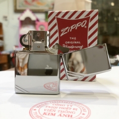 Bật lửa Zippo Mỹ Vintage high polish chrome đầu bằng đít bằng, Box đỏ xưa, Hàng chính hãng