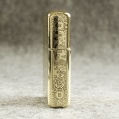 Bật lửa Zippo Mỹ 204B Brushed Brass, Khắc ăn mòn 5 mặt Chủ đề Tỳ Hưu, Hàng chính hãng