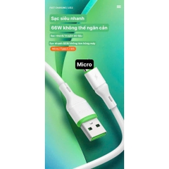 Dây sạc nhanh LI-TOP LX11 chân MIcro (Túi) công suất 66W, Kim Ánh cho dùng thử 30 ngày, bảo hành 12 tháng