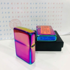 Hộp quẹt ZIPPO màu Tím Titan mộc đáy La Mã loại trơn bóng, Kim Ánh nhập hàng cao cấp vỏ bằng đồng có dán tem đỏ