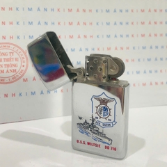 Bật lửa Zippo Mỹ Slim khắc laser Tàu Chiến mộc đáy ngược chữ xéo hiếm gặp, sản xuất 1971 hàng chính hãng có giấy tờ