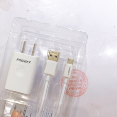 Sạc Pisen USB Charger 2A, kèm cáp sạc điện thoại quả táo (TS-C132) Trắng, Hàng chính hãng