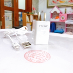 Sạc Pisen USB Charger 2A, kèm cáp sạc điện thoại quả táo (TS-C132) Trắng, Hàng chính hãng