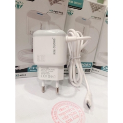 Sạc điện thoại hiệu Kim Cương KMG 823 dòng điện 2.1A, liền dây chuôi Micro, có thêm cổng USB - Hàng Chính Hãng
