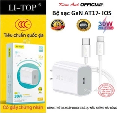 Bộ sạc nhanh LI-TOP GaN AT17 chân Ios (L) công suất PD 30W, có chứng nhận 3C tiêu chuẩn quốc gia, hàng chính hãng