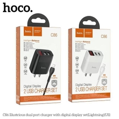 Ip- Bộ Sạc Nhanh Hoco C86 - 2,4A cổng Linghtning, có đèn Led hiển thị Ampe, Sạc cùng lúc 2 thiết bị, Hàng chính hãng