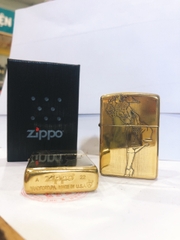 Bật lửa Zippo Armor vỏ dầy, khắc chìm mẫu Cô Gái Gió (màu vàng ) loại trơn bóng, Hàng loại 1 vỏ bằng đồng có em đỏ