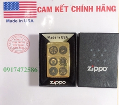 Bật lửa Zippo Mỹ High Polished Brass chủ đề các LoGo Quân Sự Mỹ