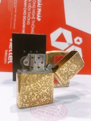 Hộp quẹt Zippo Armor vỏ dầy, khắc chìm 5 mặt Hoa Văn Ý màu vàng, Hàng loại 1 vỏ bằng đồng có tem đỏ