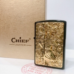 Bật lửa, hộp quẹt Chief đồng nguyên chất chủ đề Quan Công cầm đao, hàng loại 1 cao cấp vỏ bằng đồng