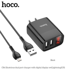 TypeC - Bộ Sạc Nhanh Hoco C86 - 2,4A cổng TypeC , có đèn Led hiển thị Ampe, Sạc cùng lúc 2 thiết bị, Hàng chính hãng