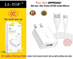 Bộ sạc nhanh 66W LI-TOP AC16 chân Micro, chứng nhận 3C tiêu chuẩn quốc gia, được dùng thử 30 ngày, bảo hành 12 tháng