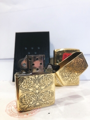 Bật lửa, hộp quẹt Zippo Armor vỏ dầy, khắc ăn mòn mẫu Hoa May Mắn, Hàng loại 1 vỏ bằng đồng có tem đỏ