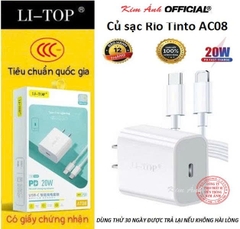 Bộ sạc LI-TOP AT08 chân IOS (L), sạc nhanh PD 20W có chứng nhận 3C tiêu chuẩn quốc gia, hàng chính hãng bảo hành 1 năm