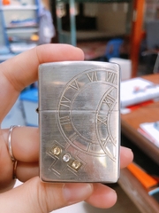 Bật lửa Zippo Mỹ Lacke bạc khắc ăn mòn full nắp Đồng Hồ La Mã, Hàng chính hãng